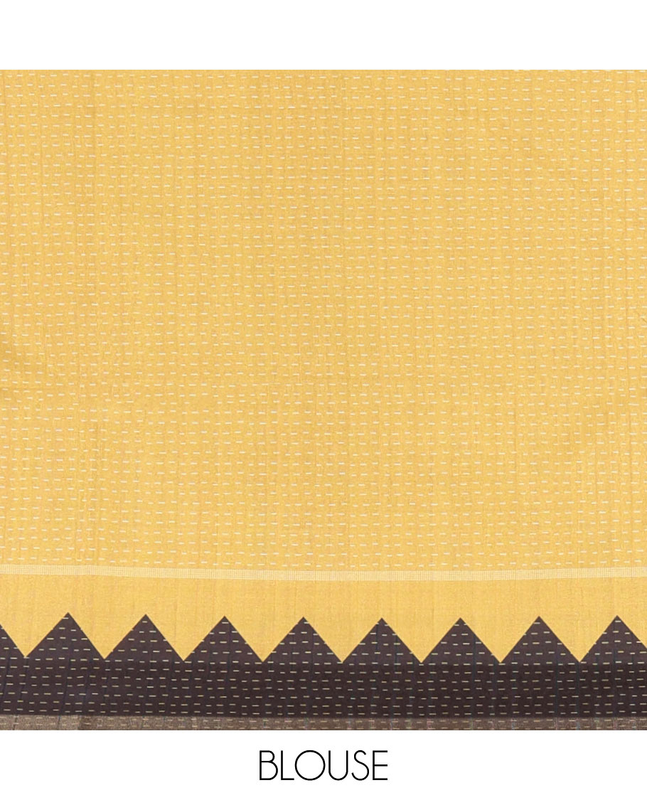 Black Kanta Silk Saree, Delicately Woven with Dotted Kantha-Stitch Embroidery All Over Its Body,  Complemented by a Contrast Border, Kantha-Stitch Embroidered Pallu, and Paired with a Contrast Blouse