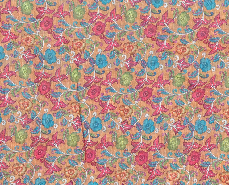 Borderless blue pichwai lotus printed linen saree, contrast kalamkari floral vine printed pallu & contrast kalamkari floral vine printed blouse