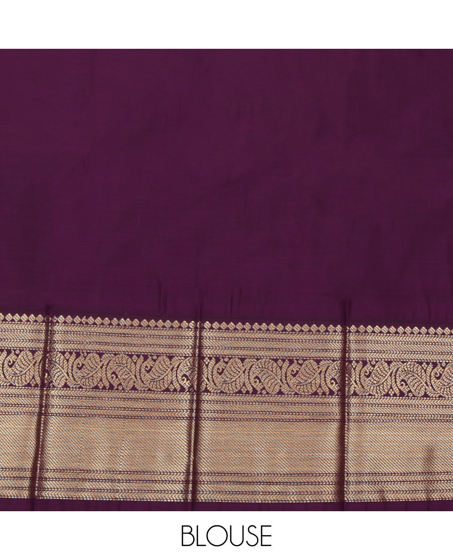 Cream Budget Silk Saree, Mesmerized with Zari Butta Enclosed Checks, a Contrast Traditional Zari Border, Grand Pallu, and a Contrast Blouse