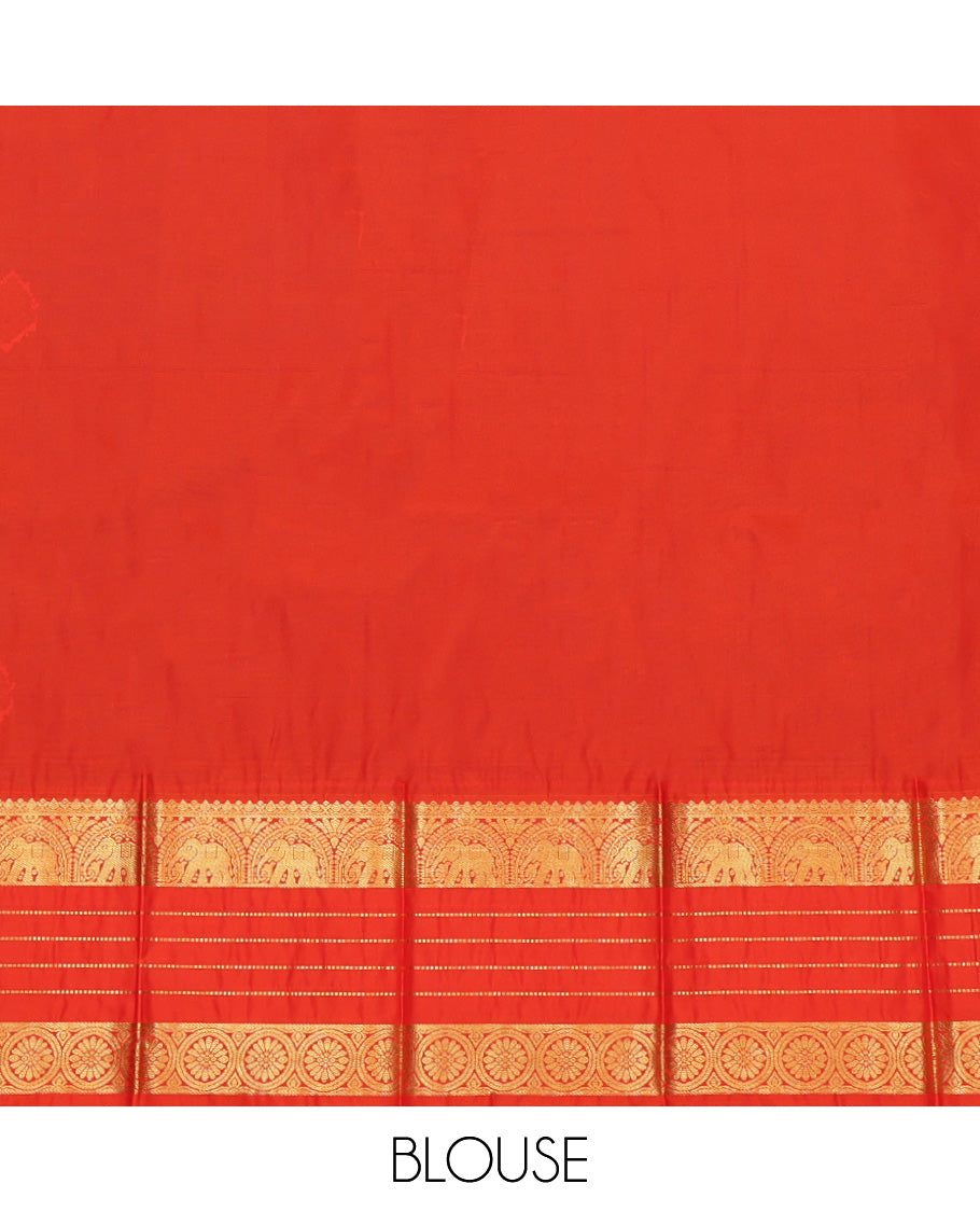 Green Budget Silk Saree, Accentuated with Zari Buttas, Complemented by Contrast Traditional Zari Border, a Grand Pallu and a Contrast Blouse