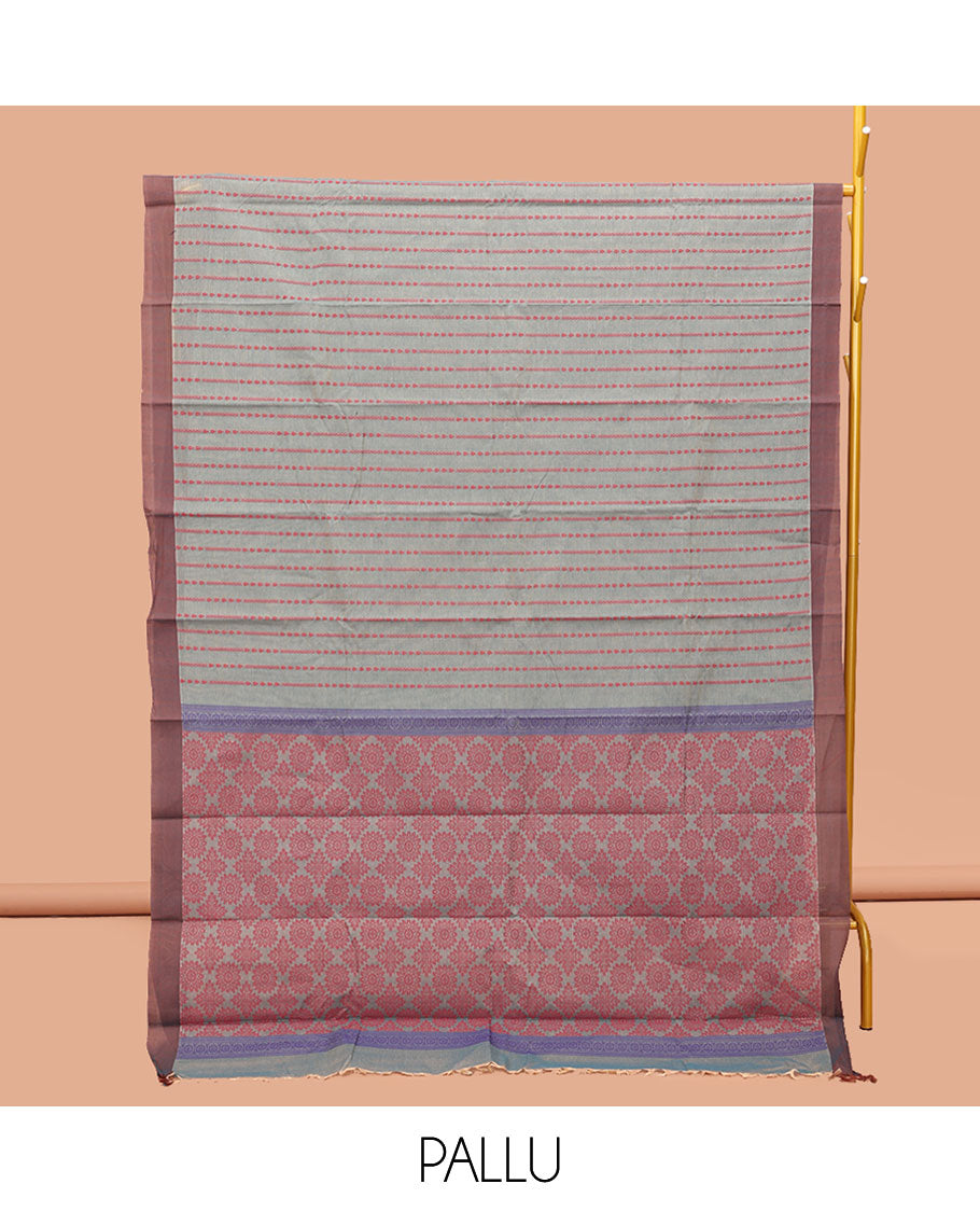 Grey Kanchi Cotton Saree, Graced with Stripes, Complemented by a Contrast Border, Intricate Pallu, and a Matching Blouse