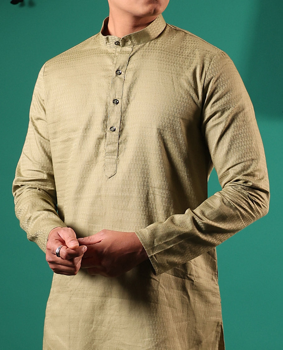 Green texture embossed full-sleeved men's kurta