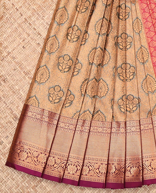 Grey Budget Silk Saree, Bedecked with Jacquard Design, Complemented by a Contrast Traditional Zari Border, Grand Pallu, and a Contrast Blouse