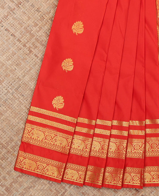Red Budget Silk Saree, Elevated with Zari Buttas, a Rettai Pettu Zari Traditional Border, a Jaal Pallu and a Matching Blouse