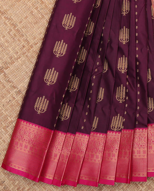 Purple Budget Silk Saree, Delicately Woven with Zari Buttas and Stripes, a Contrast Traditional Zari Border, Grand Pallu, and a Contrast Blouse