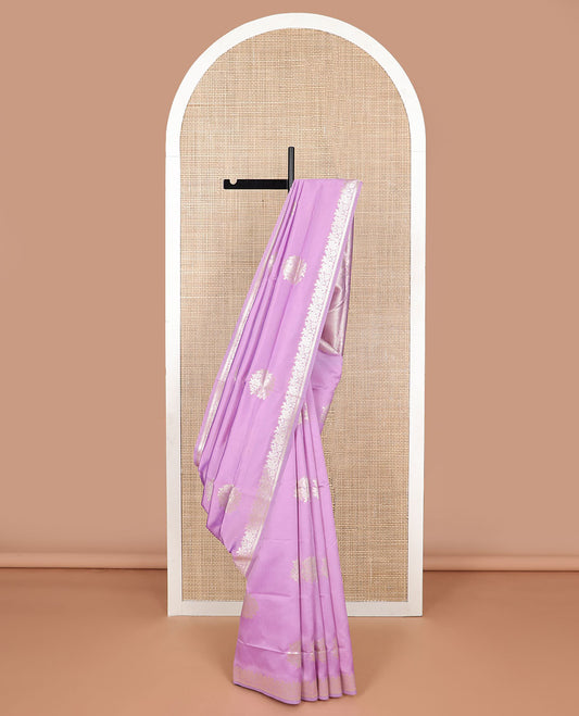 Lavender floral motifs butter silk silk saree with self floral zari design border & floral design pallu