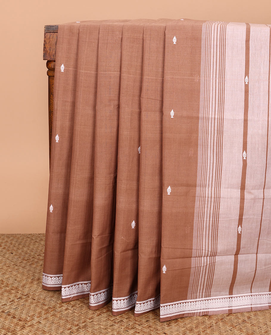 Brown thread buttas Andhra cotton saree, thread woven border, and pallu of stripes and buttas