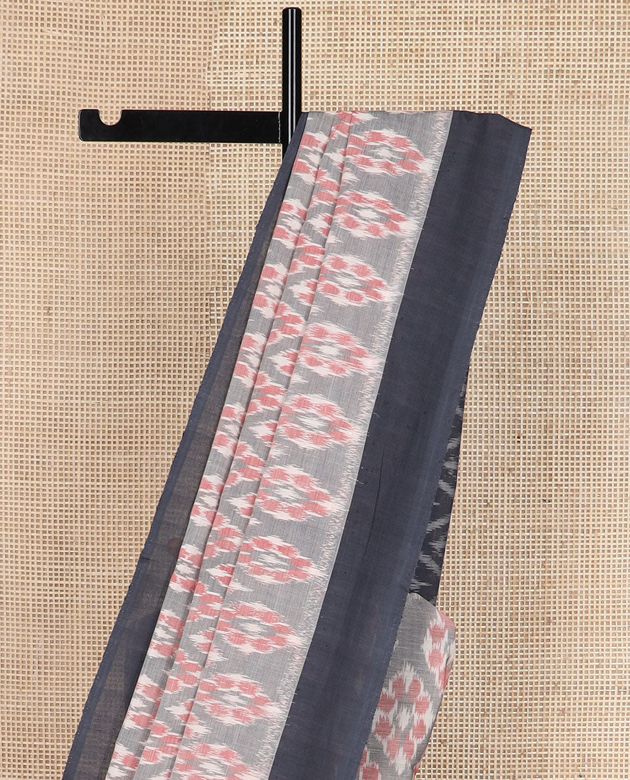 Grey floral jaal-patterned Pochampally cotton saree, contrast border & pallu of ikkat jaal design