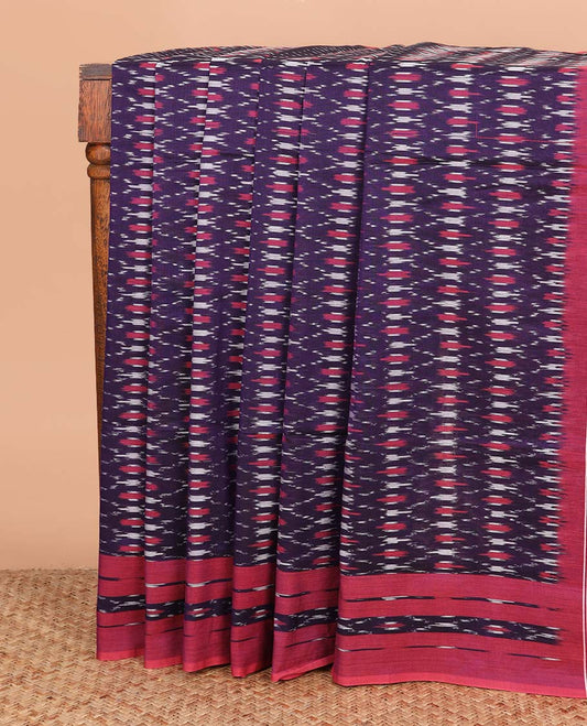 Purple jaal design ikkat cotton saree, contrast ikkat border, and pallu of ikkat chevron motifs