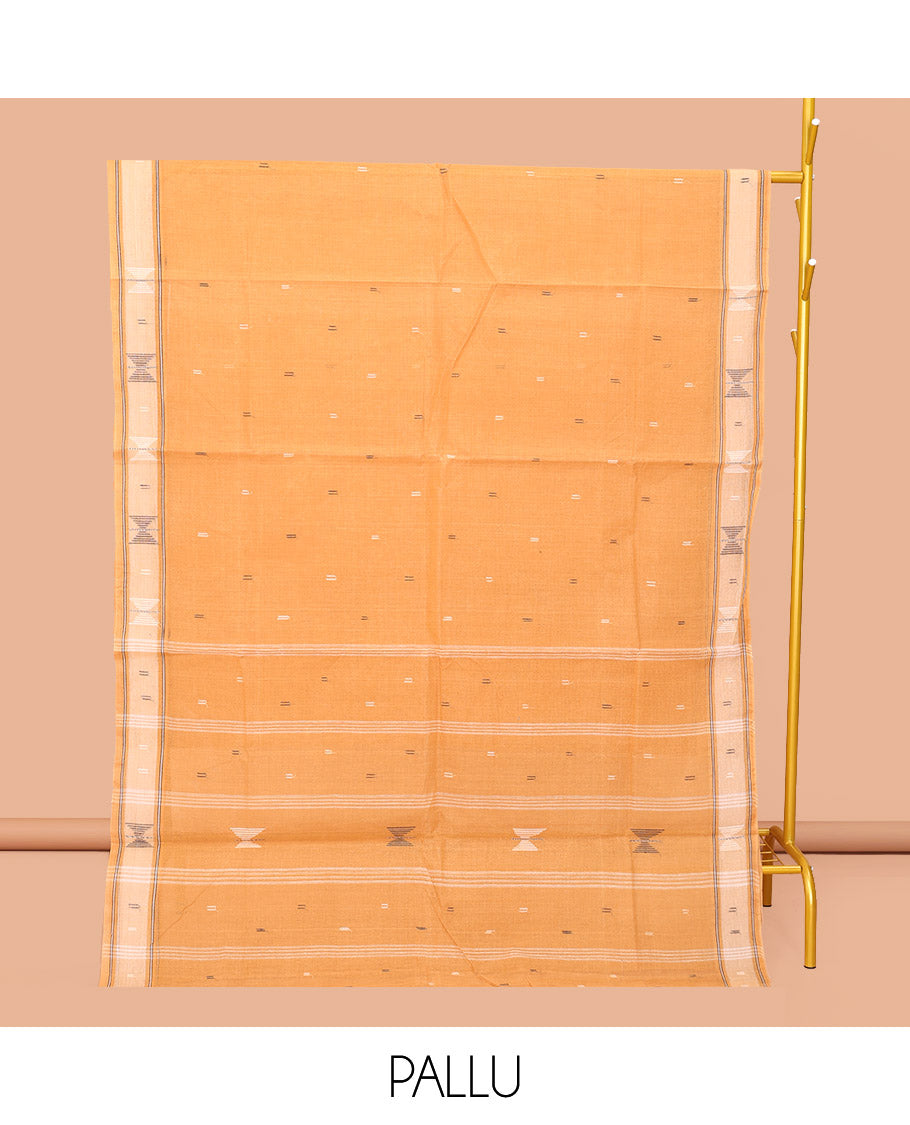 Orange Bengal Cotton Saree, Woven with Buttas, a Subtle Border, Pallu of Stripes, and a Matching Blouse