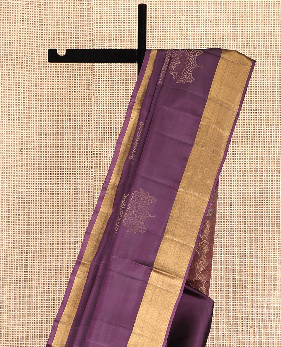Purple Mayuri Lite Silk Mix Saree, Beautifully Bedecked with Zari Buttas All Over Its Body, Highlighted by Zari Bavanji Border, Complemented by Contrast Pallu of Intricate Designs, and Paired with a Contrast Blouse