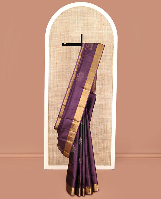 Purple Mayuri Lite Silk Mix Saree, Beautifully Bedecked with Zari Buttas All Over Its Body, Highlighted by Zari Bavanji Border, Complemented by Contrast Pallu of Intricate Designs, and Paired with a Contrast Blouse