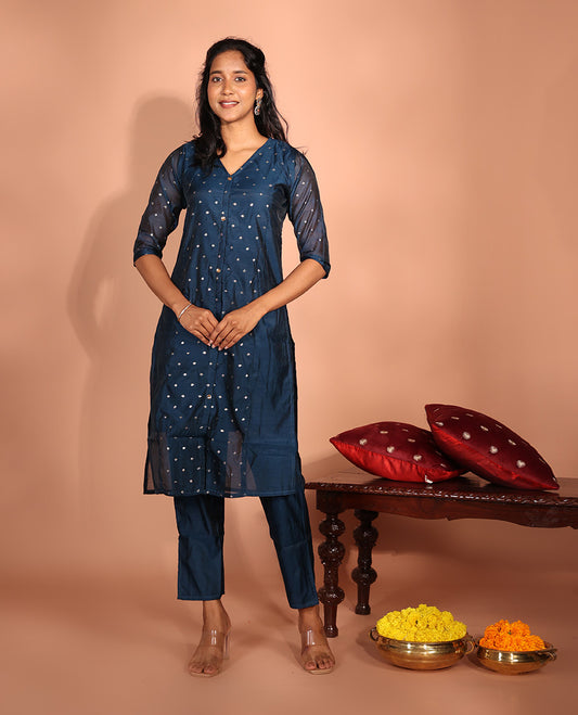 Blue Chanderi Silk Readymade Suit