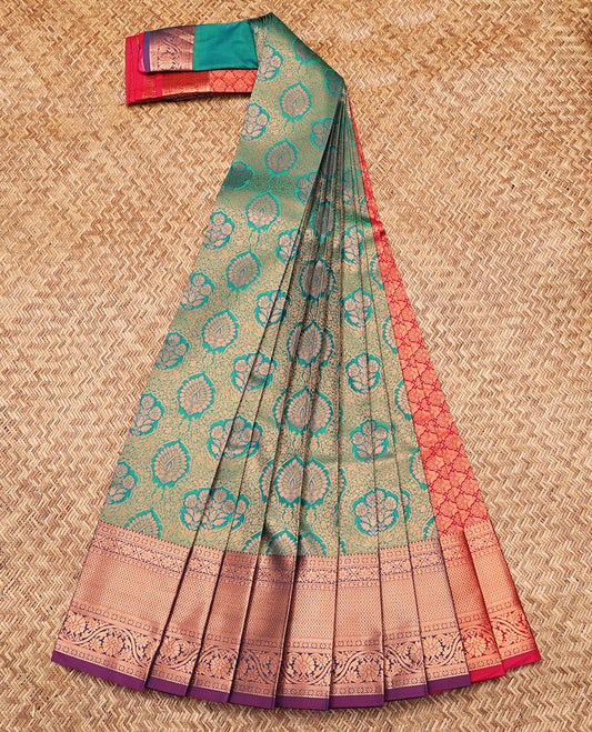 Green Budget Silk Saree, Beautified with Jacquard Design, Contrast Traditional Zari Border, Grand Pallu, and a Contrast Blouse