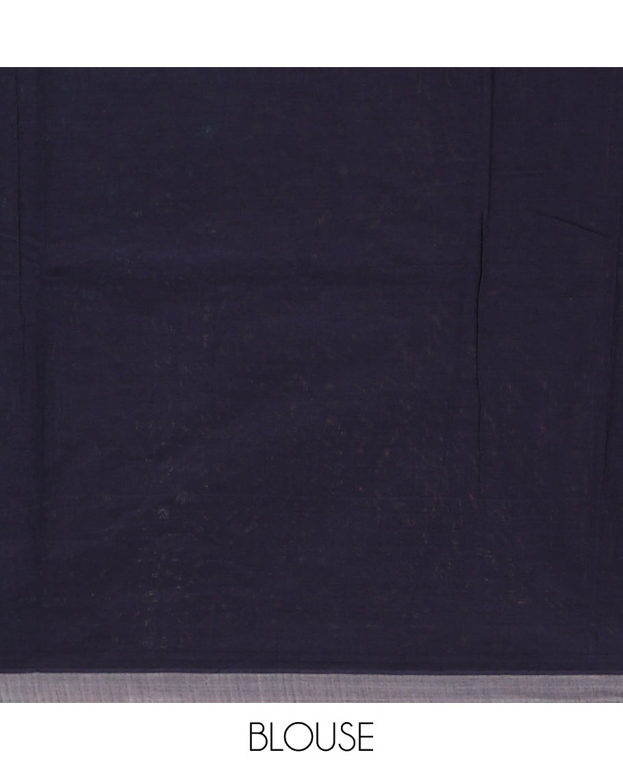 Grey checks & buttas Coimbatore cotton saree, contrast plain border & pallu of intricate designs