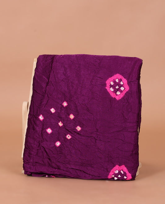 Borderless Purple Bandhani Dola Silk Saree