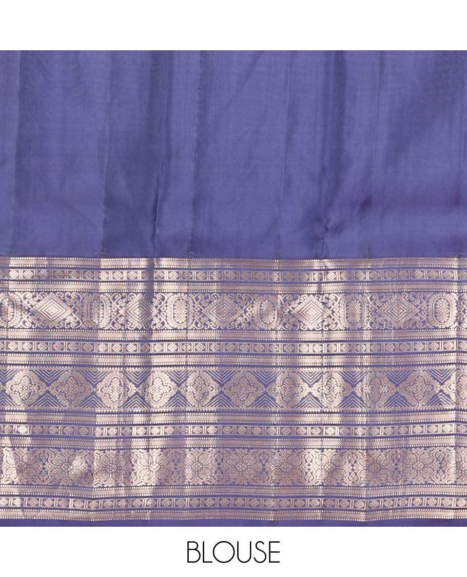 Navy blue zari buttas Vasundhara silk mix saree, traditional zari design steeped border & then kuli rudraksham motif pallu