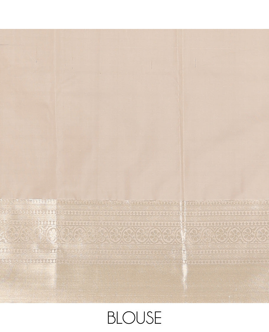Cream zari buttas Vasundhara silk mix saree, intricate pallu, and zari border of manga, kathir, thilakam, banaras, and kodi visiry, and intricate pallu