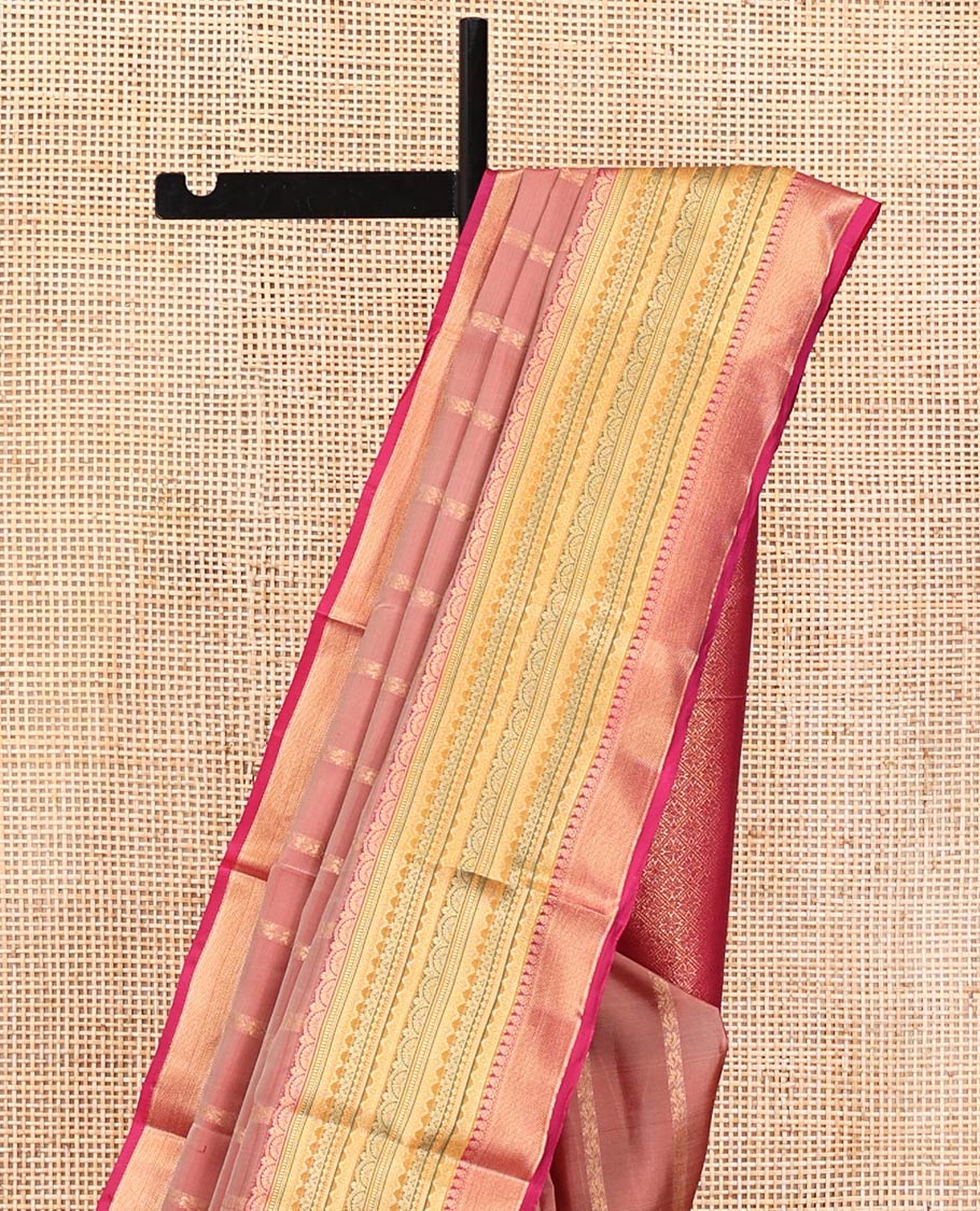 Pink Vasundhara Lite Silk Mix Saree, Adorned with Diagonal Stripes All Over Its Body, Complemented by Contrast Zari and Meenakari Design Border, Grand Jaal Pallu, and Paired with a Contrast Blouse
