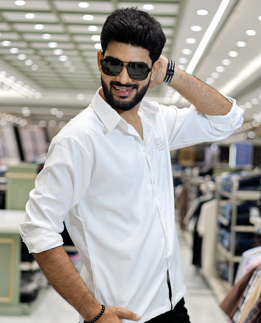 White Poly-Blended Back Flap Casual Shirt