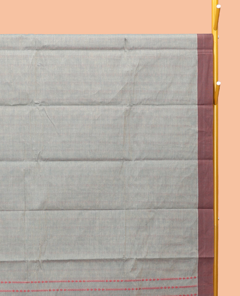 Grey Kanchi Cotton Saree, Graced with Stripes, Complemented by a Contrast Border, Intricate Pallu, and a Matching Blouse