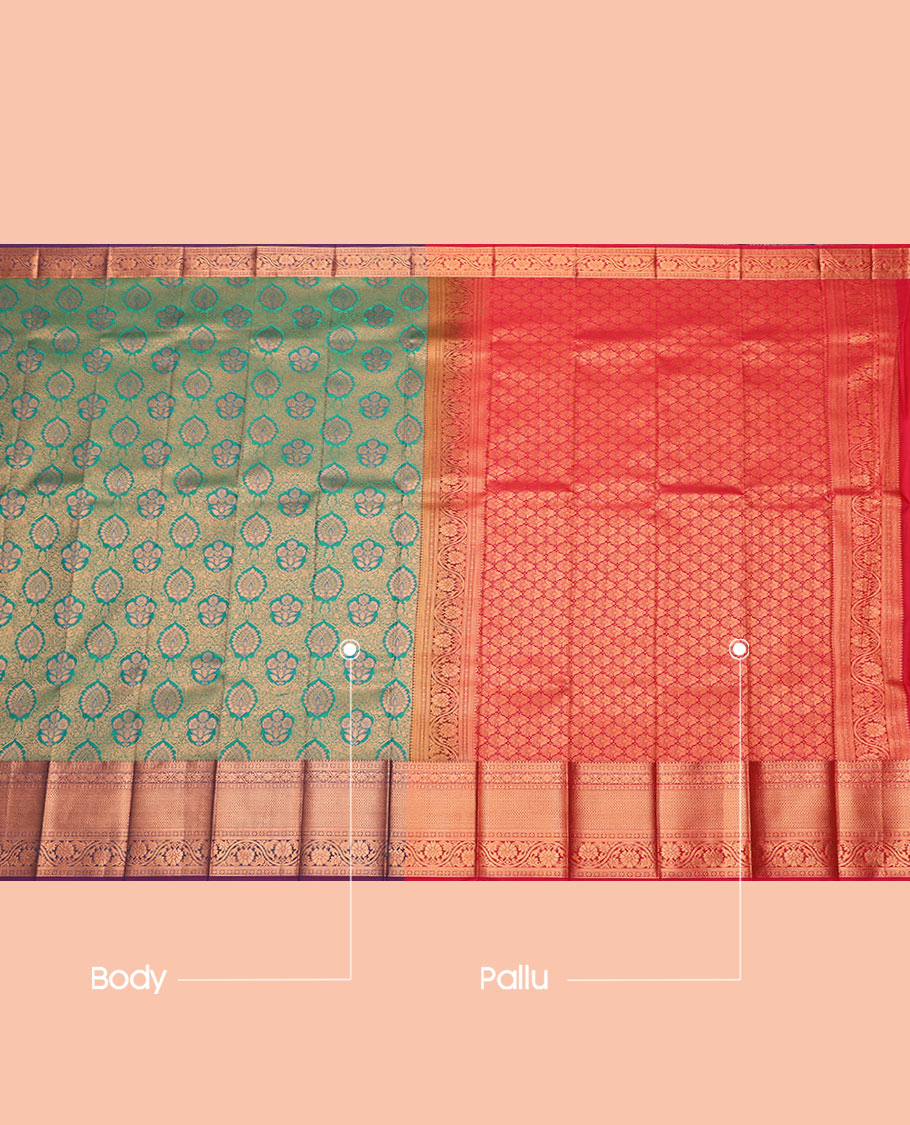 Green Budget Silk Saree, Beautified with Jacquard Design, Contrast Traditional Zari Border, Grand Pallu, and a Contrast Blouse