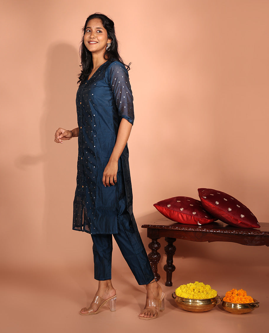 Blue Chanderi Silk Readymade Suit