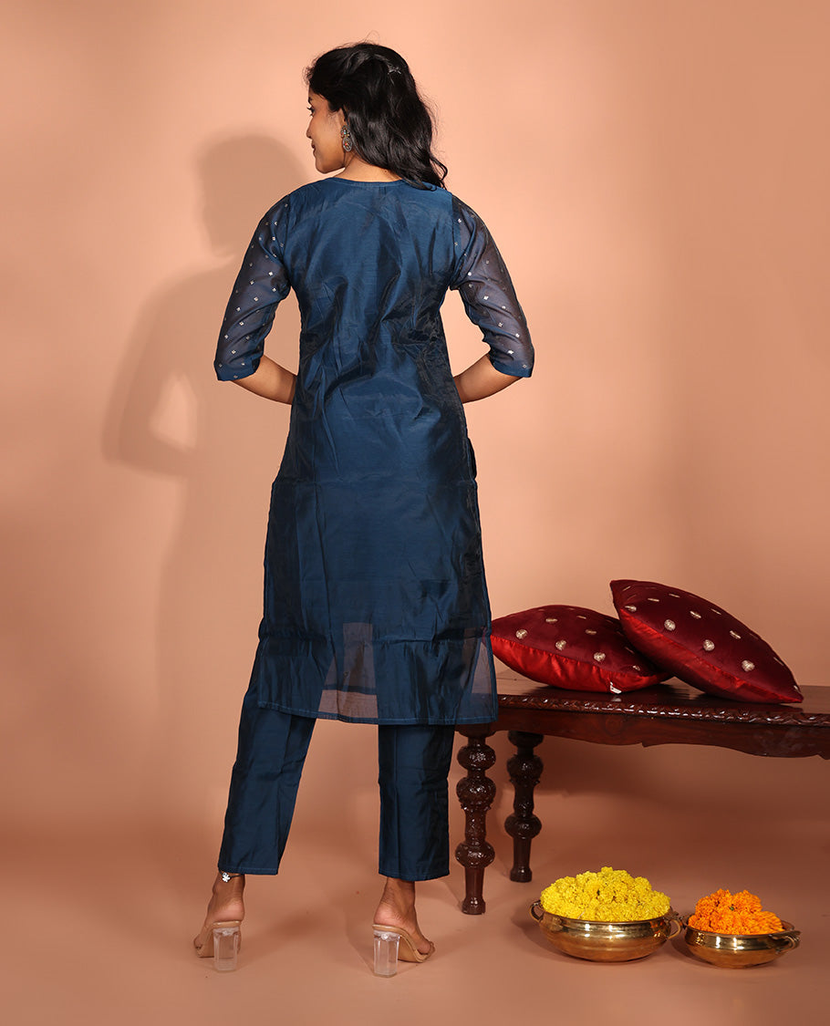 Blue Chanderi Silk Readymade Suit