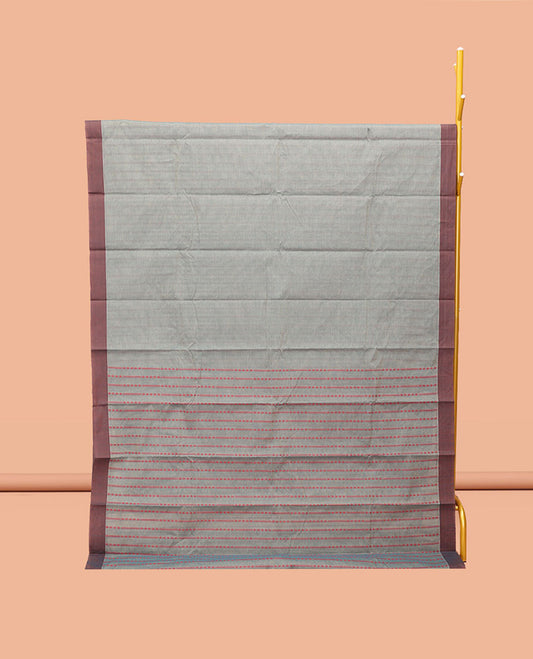 Grey Kanchi Cotton Saree, Graced with Stripes, Complemented by a Contrast Border, Intricate Pallu, and a Matching Blouse