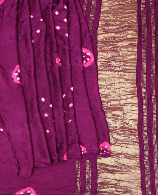 Borderless Purple Bandhani Dola Silk Saree
