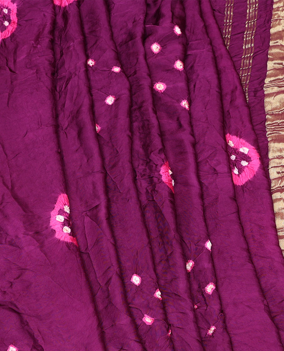 Borderless Purple Bandhani Dola Silk Saree