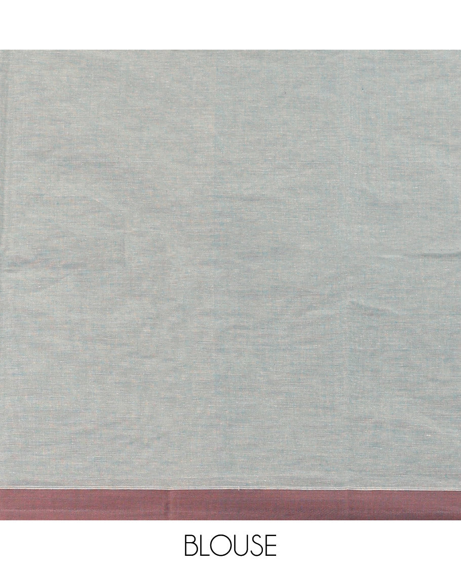 Grey Kanchi Cotton Saree, Graced with Stripes, Complemented by a Contrast Border, Intricate Pallu, and a Matching Blouse