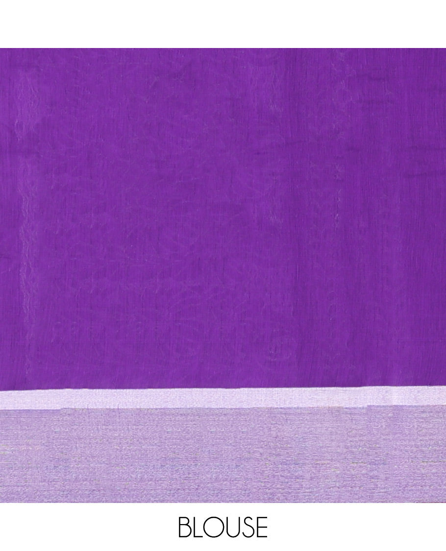 Violet Semi-Silk Cotton Saree, Detailed with Floral Buttas on Its Body, a Subtle Zari Border, Pallu Features Floral Designs, and Paired with a Matching Blouse