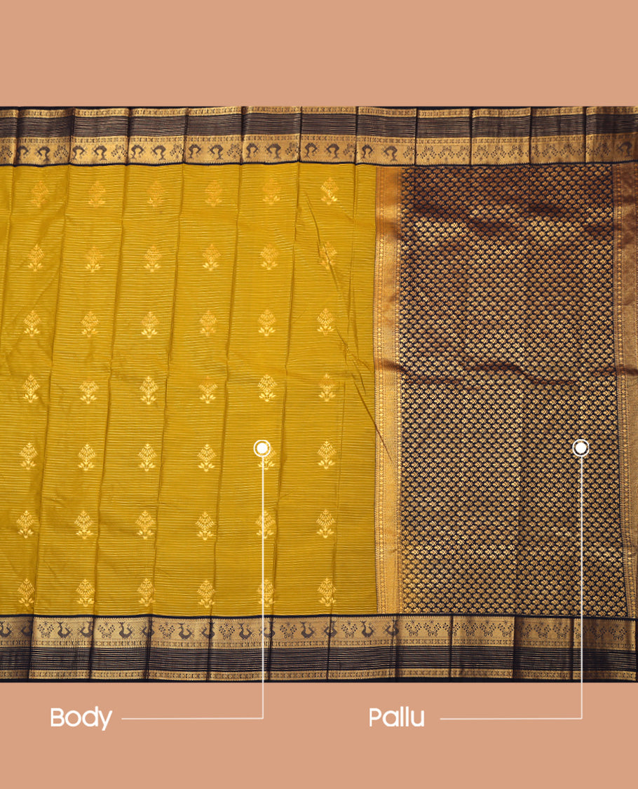 Green Budget Silk Saree, Elegantly Highlighted with Zari Buttas and Stripes, Complemented by a Contrast Traditional Zari Border, Intricate Pallu, and Contrast Blouse