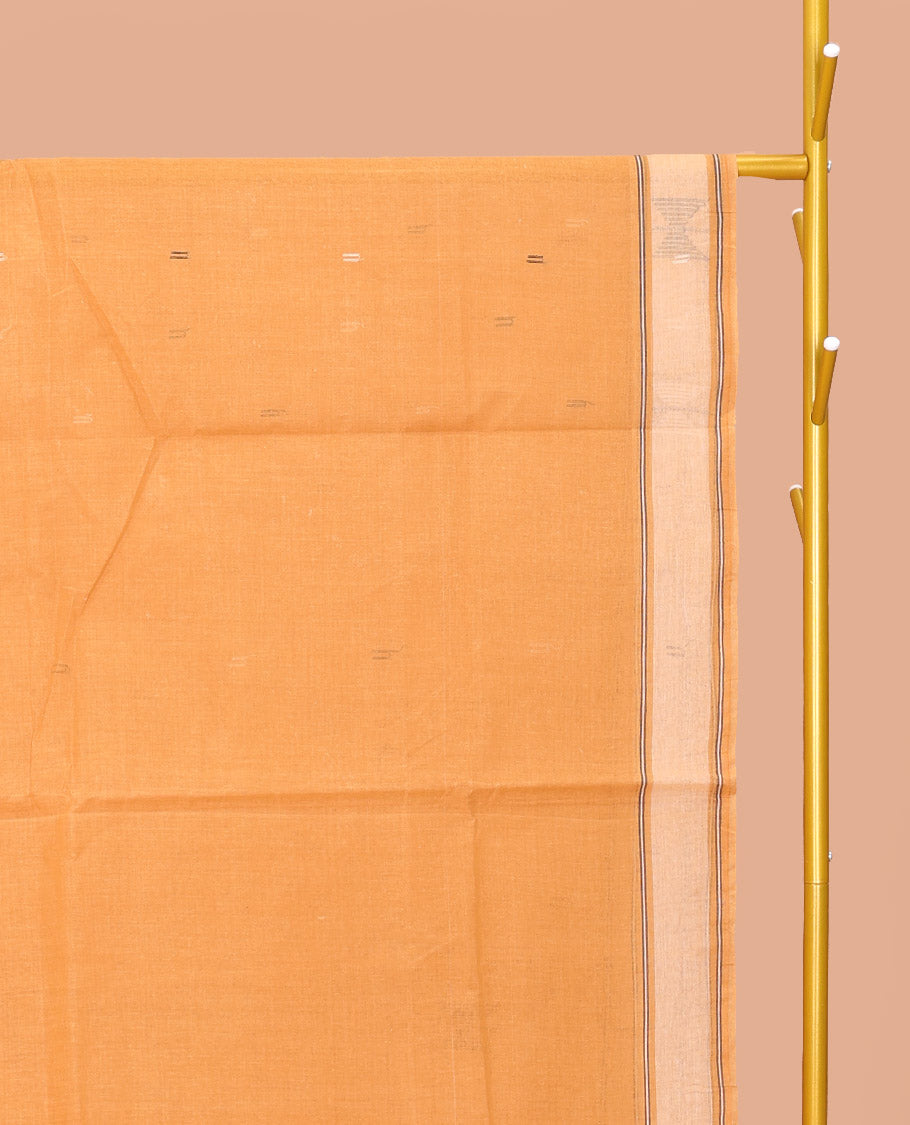 Orange Bengal Cotton Saree, Woven with Buttas, a Subtle Border, Pallu of Stripes, and a Matching Blouse