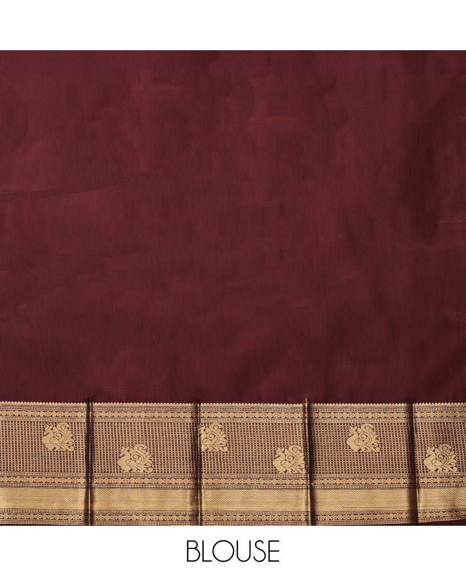 Orange Budget Silk Saree, Adorned with Zari Buttas, Complemented by a Contrast Traditional Zari Border, Jaal Pallu, and a Contrast Blouse