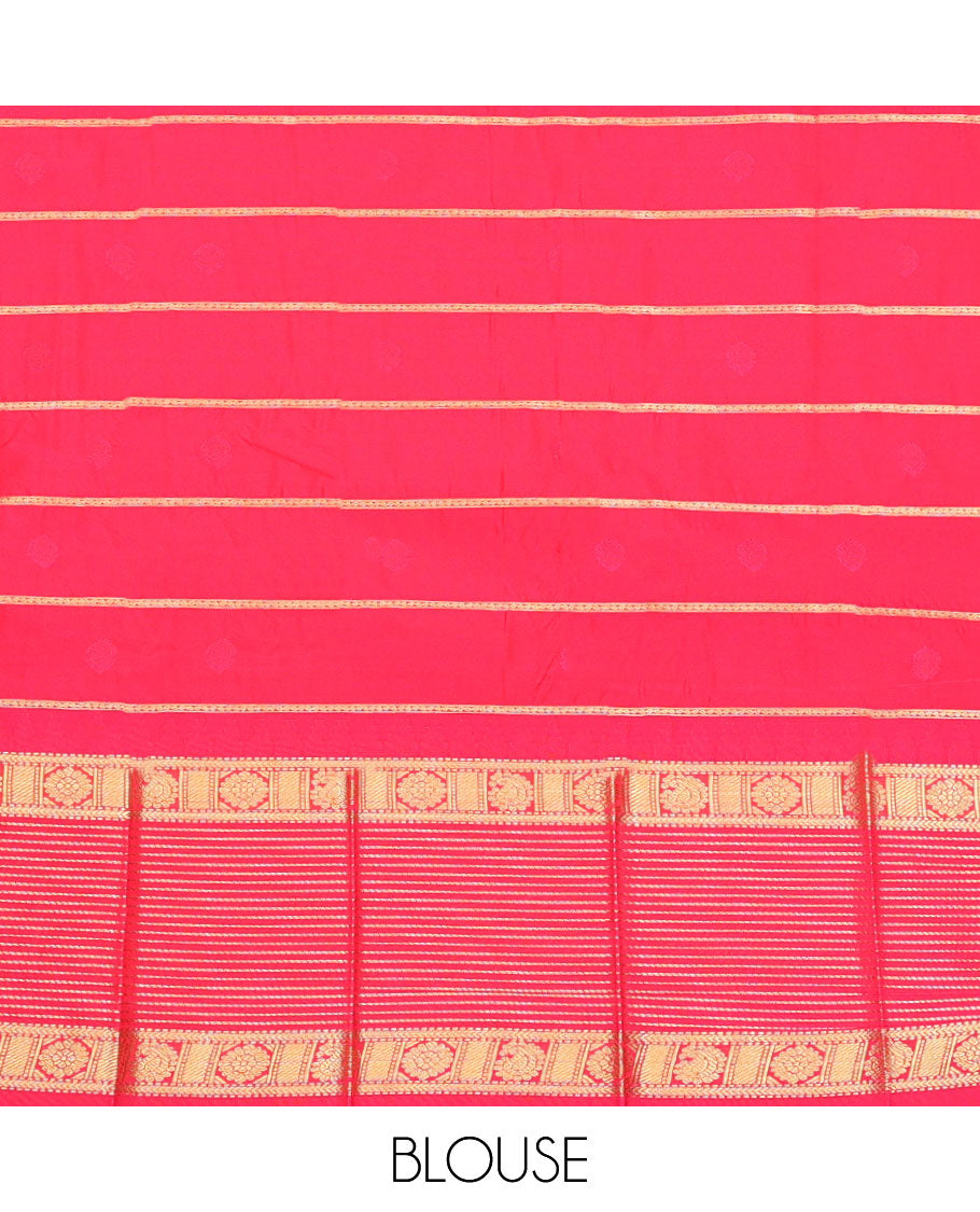Violet Budget Silk Saree, Decorated with Zari Buttas and Stripes, Contrast Traditional Zari Temple Border, Grand Jaal Pallu, and a Contrast Blouse
