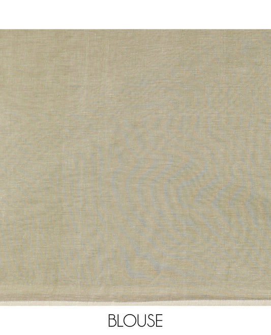 Borderless green coimbatore cotton saree with buttas, intricately printed pallu