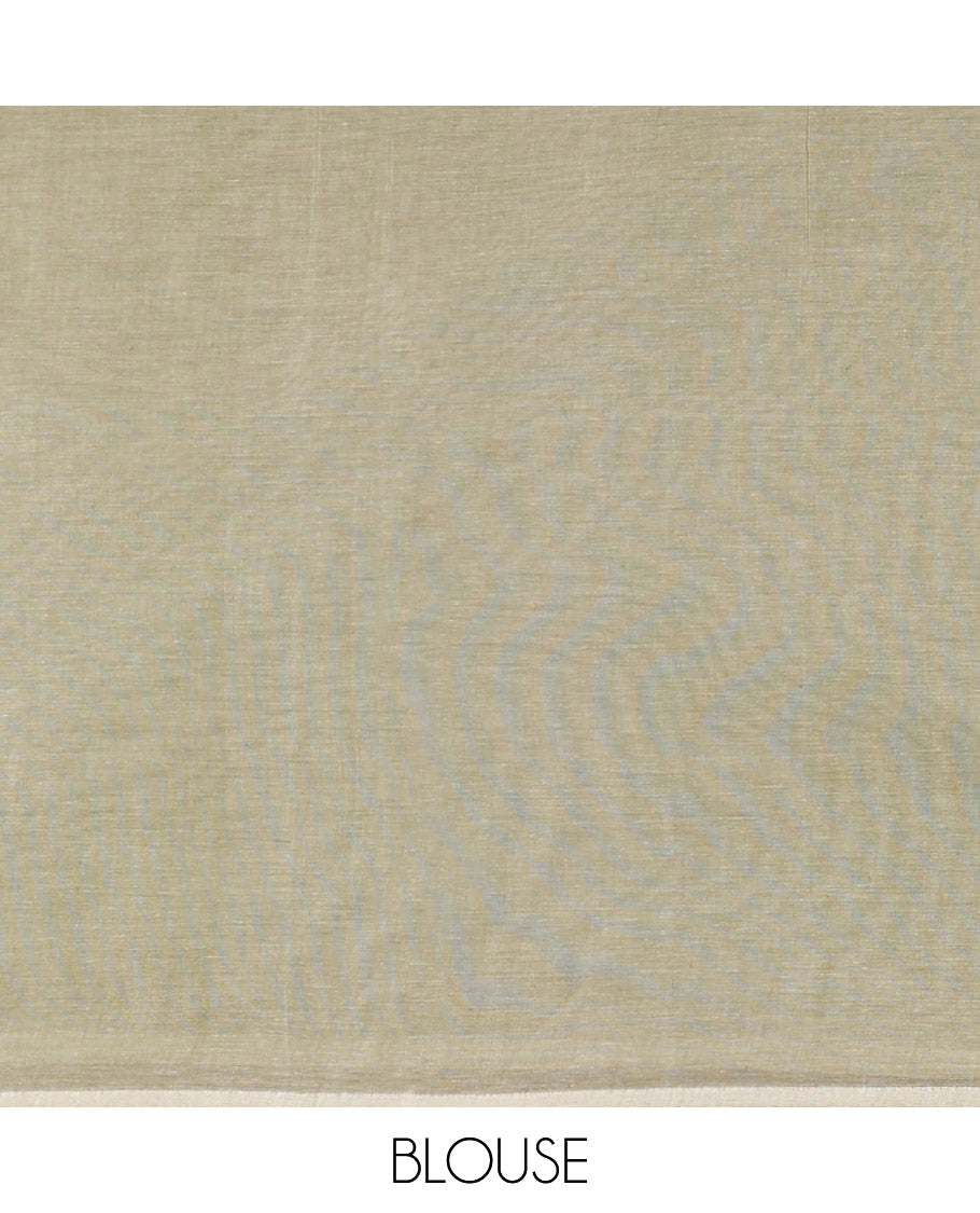 Borderless Cream  Coimbatore cotton saree with buttas, intricately printed pallu