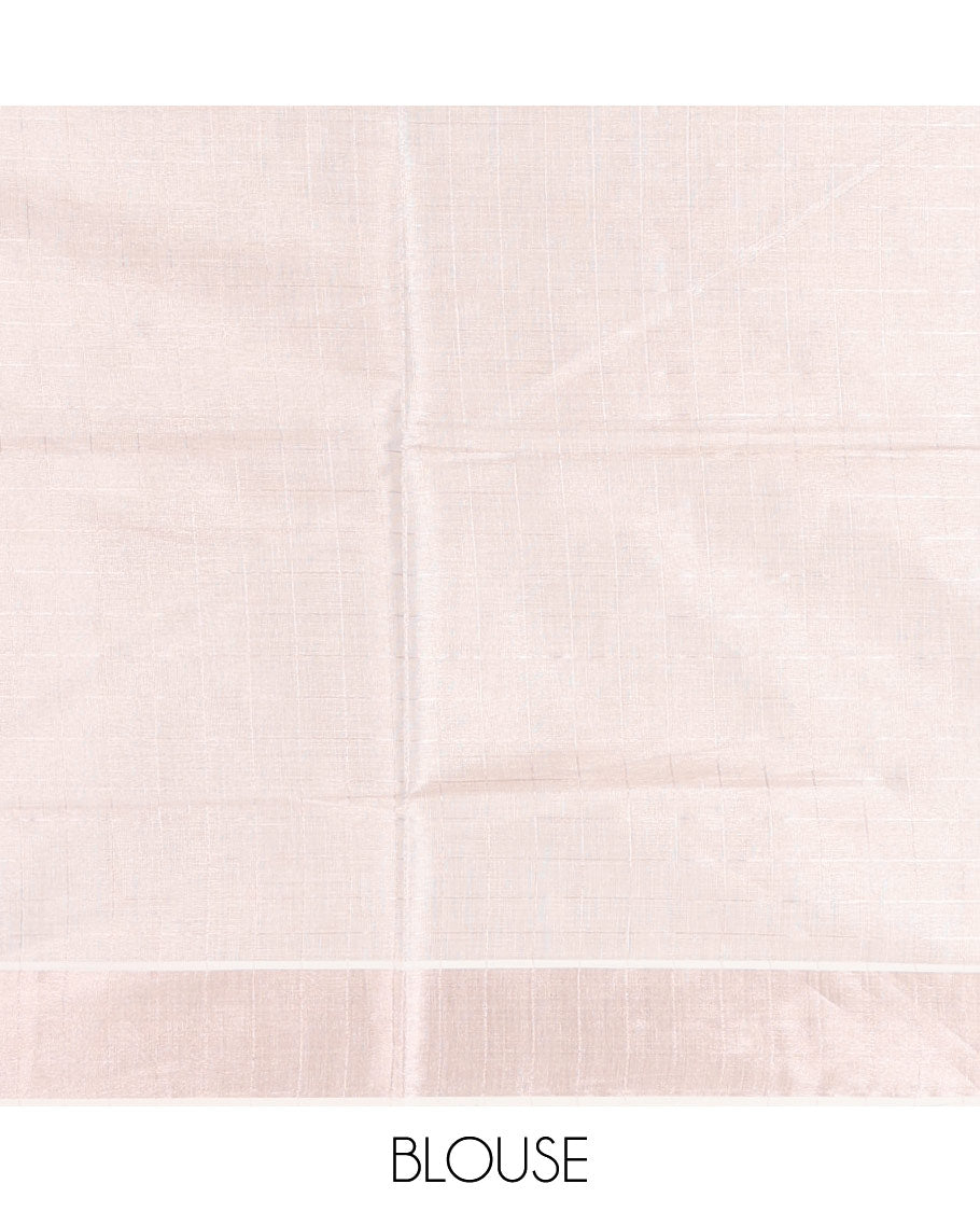 Off-White Kerala Cotton Saree Subtly Sparkled with Zari Checks All Over Its Body, Zari Bavanji Border, Gleaming Zari Striped Pallu, and Paired with a Matching Blouse