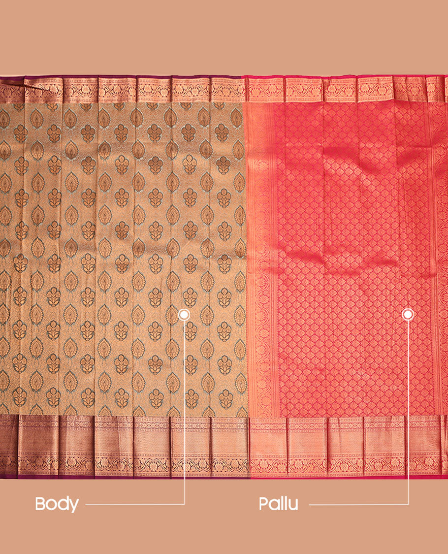 Grey Budget Silk Saree, Bedecked with Jacquard Design, Complemented by a Contrast Traditional Zari Border, Grand Pallu, and a Contrast Blouse