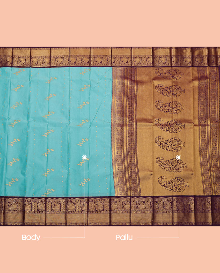Blue Budget Silk Saree, Woven with Floral Buttas, Complemented by Contrast Traditional Border, Grand Pallu and a Contrast Blouse