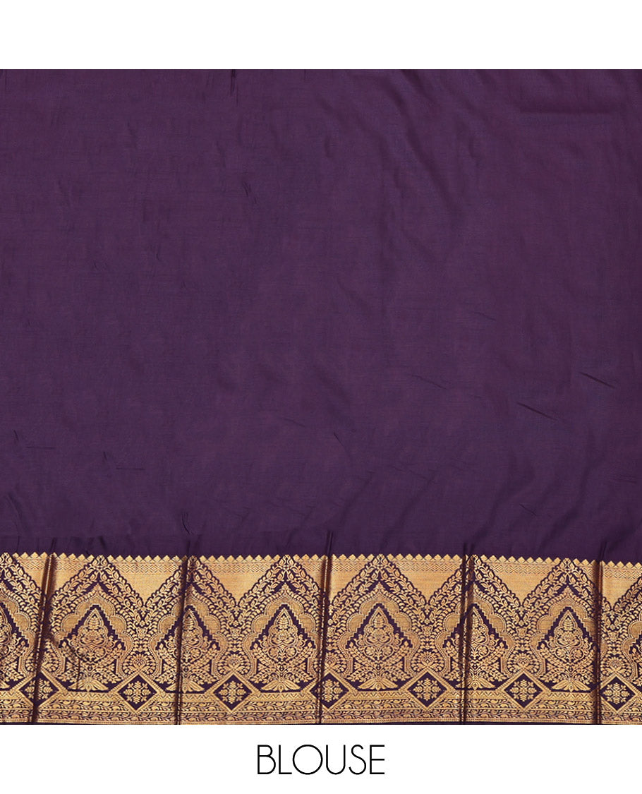Rust Budget Silk Saree, Embellished with Zari Buttas and Stripes, Complemented by a Contrast Traditional Border, Grand Pallu, and a Contrast Blouse