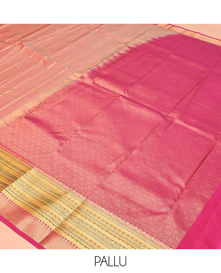 Pink Vasundhara Lite Silk Mix Saree, Adorned with Diagonal Stripes All Over Its Body, Complemented by Contrast Zari and Meenakari Design Border, Grand Jaal Pallu, and Paired with a Contrast Blouse