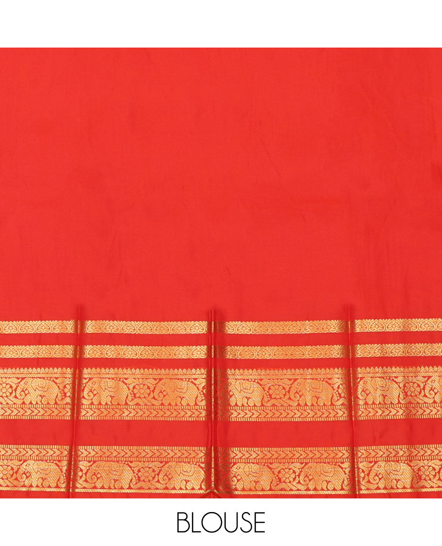 Red Budget Silk Saree, Elevated with Zari Buttas, a Rettai Pettu Zari Traditional Border, a Jaal Pallu and a Matching Blouse