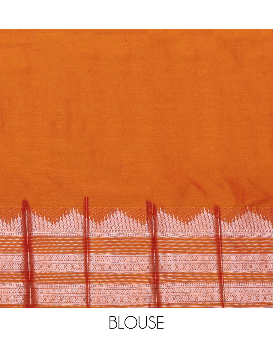 Orange Budget Silk Saree, Delicately Woven with Zari Buttas All Over Its Body, Highlighted by a Traditional Zari Design Border, Intricately Designed Pallu, and Paired with a Matching Blouse