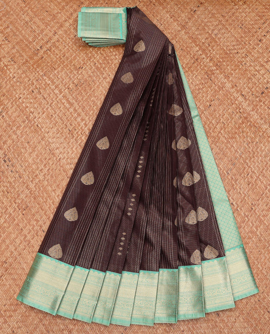 Brown Budget Silk Saree, Finely Crafted with Zari Buttas and Checks, Complemented by a Contrast Traditional Zari Border, Jaal Pallu, and a Contrast Blouse