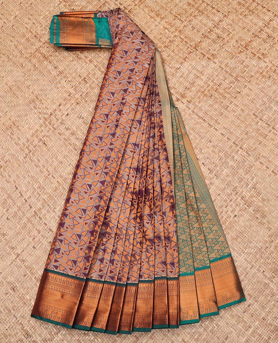 Grey Budget Silk Saree, Delicately Woven with Triangle Design, Complemented by a Contrast Traditional Zari Border, Intricately Designed Pallu, and a Contrast Blouse