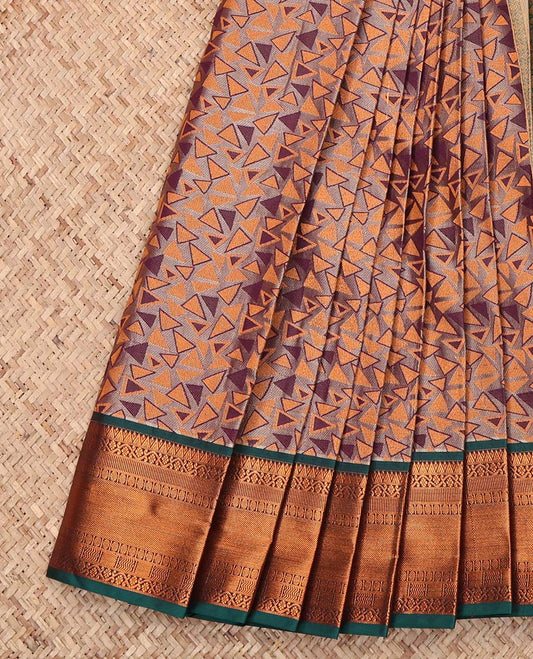 Grey Budget Silk Saree, Delicately Woven with Triangle Design, Complemented by a Contrast Traditional Zari Border, Intricately Designed Pallu, and a Contrast Blouse