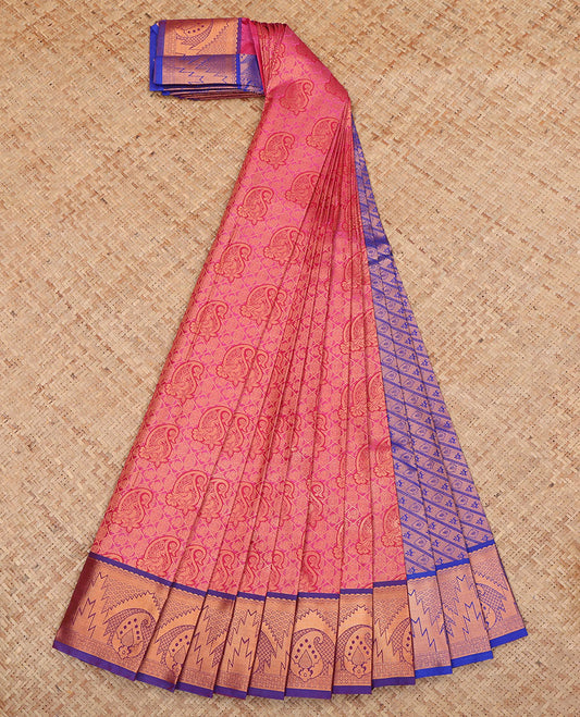 Pink Budget Silk Saree, Mesmerized with Jacquard Design, a Contrast Traditional Zari Border, Grand Pallu, and a Contrast Blouse